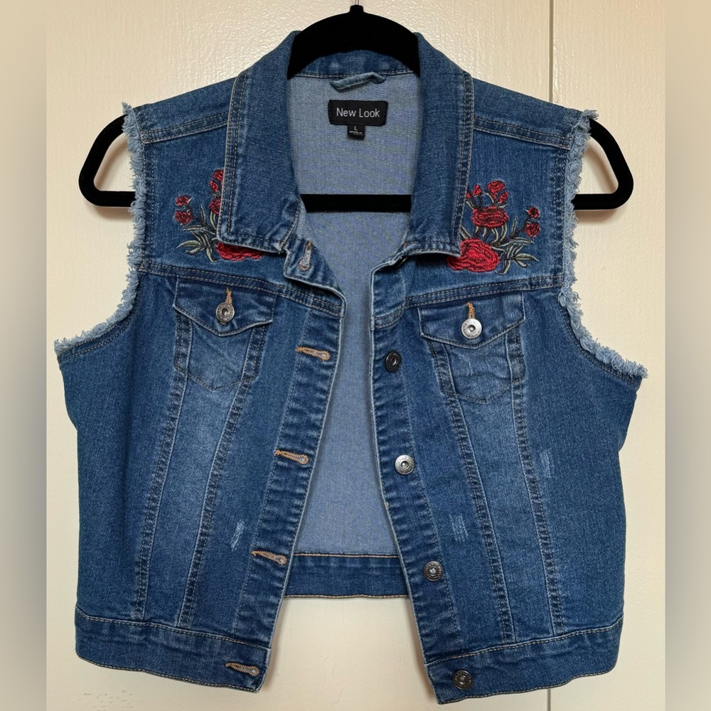 Womens Rose Denim Vest Sleeveless 💙🩵